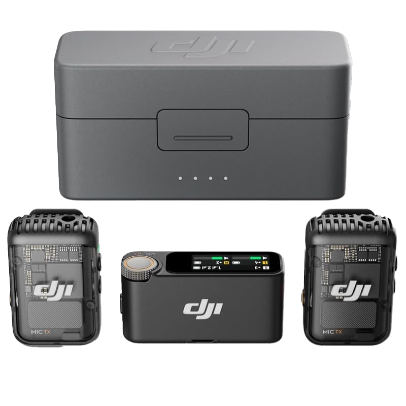 DJI Mic 2 (2 TX + 1 RX + Charging Case), All-in-one Wireless Microphone, Intelligent Noise Cancelling, 32-bit Float Internal Recording, 250m (820 ft.) Range, Microphone for iPhone, Android, Camera